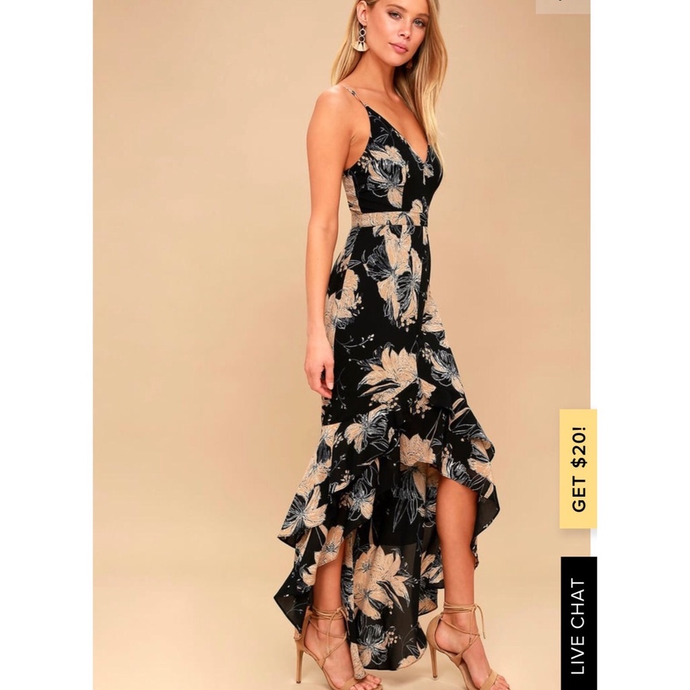 Darling Daylily Black Floral Print High-Low Dress